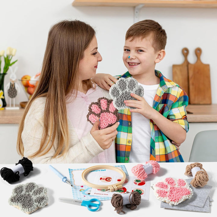 WATINC 22 Stück Craft Punch Needle Untersetzer Kit mit Krallenmuster DIY Bastelpackung Set Stickerei