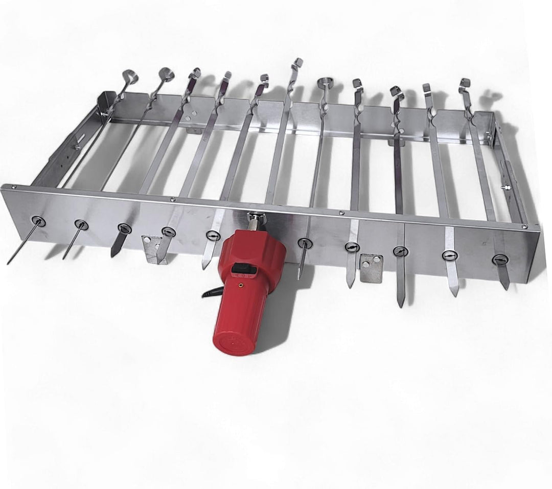 Grillpeter Schaschlik Spiessdreher aus Edelstahl, Motor mit Powerbank Spiesse für Mangal (für 11 Spi