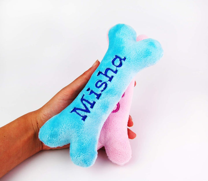 Generisch Personalisiertes Hundespielzeug Knochen mit Name – Welpengeschenk aus weichem Minky Plüsch