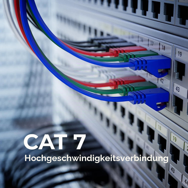 deleyCON 10x 2m Flaches CAT7 Netzwerkkabel (CAT 7 mit 10 Gbit/s) Gigabit LAN - RJ45 Ethernet Langes
