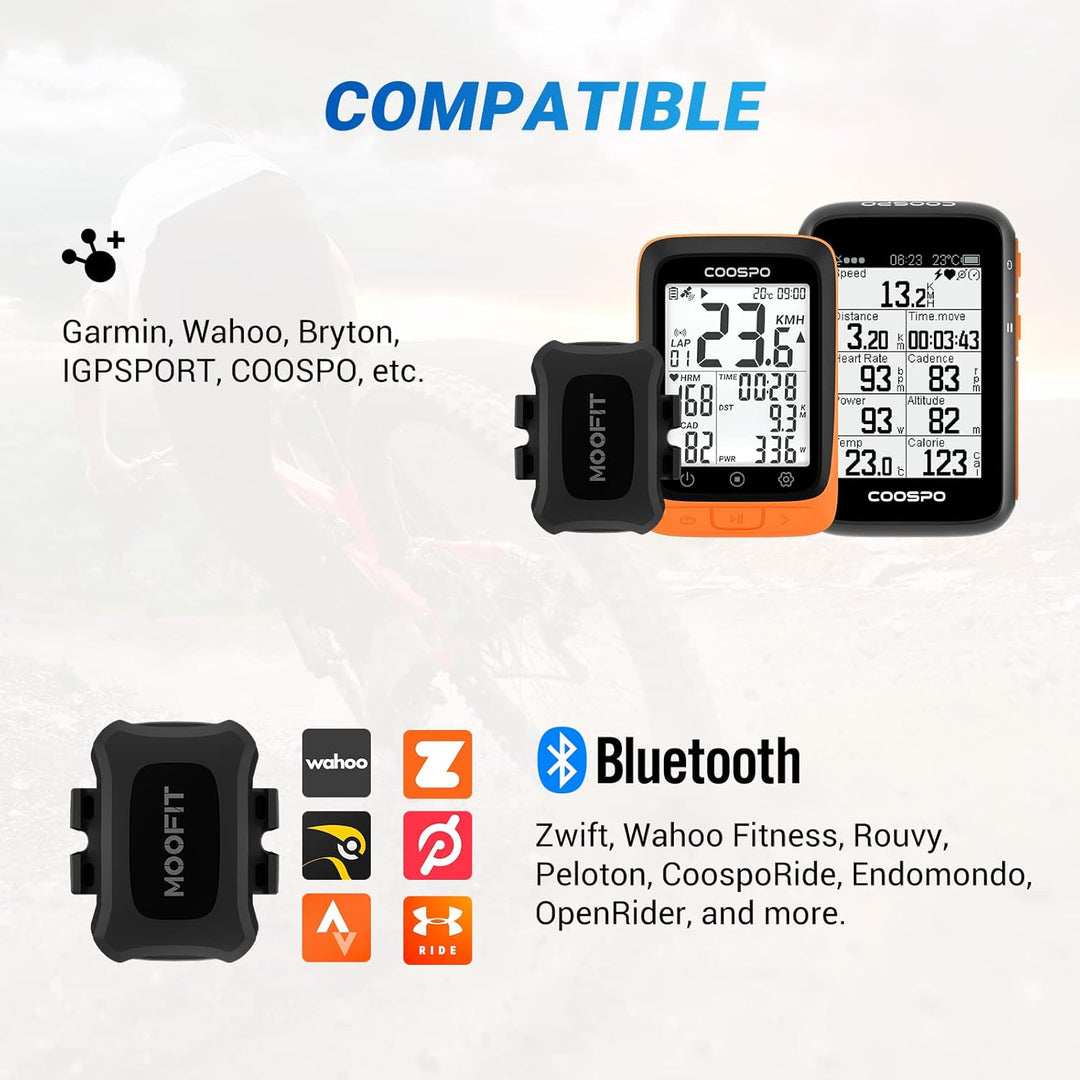 moofit CS9 Geschwindigkeitssensor und Trittfrequenzsensor,Bluetooth &amp; ANT+, Kabelloser Fahrraddrehza