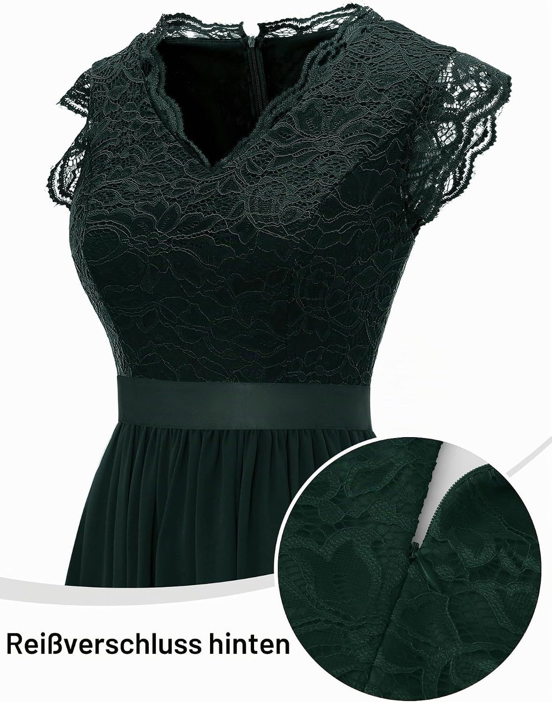 Dressystar Damen Ballkleid Maxi Lang Abendkleider Elegant für Hochzeit Spitzen Cocktailkeid S Band_g