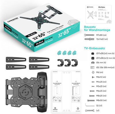 ONKRON Drehbare TV Wandhalterung für 32-65 Zoll Bildschirm bis zu 41 kg, Halterung Fernseher Schwenk