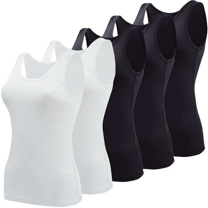 BQTQ 5 Stück Unterhemd Damen Crop Top Tank Top Basic Cami Tank Top für Frauen und Mädchen S Schwarz,