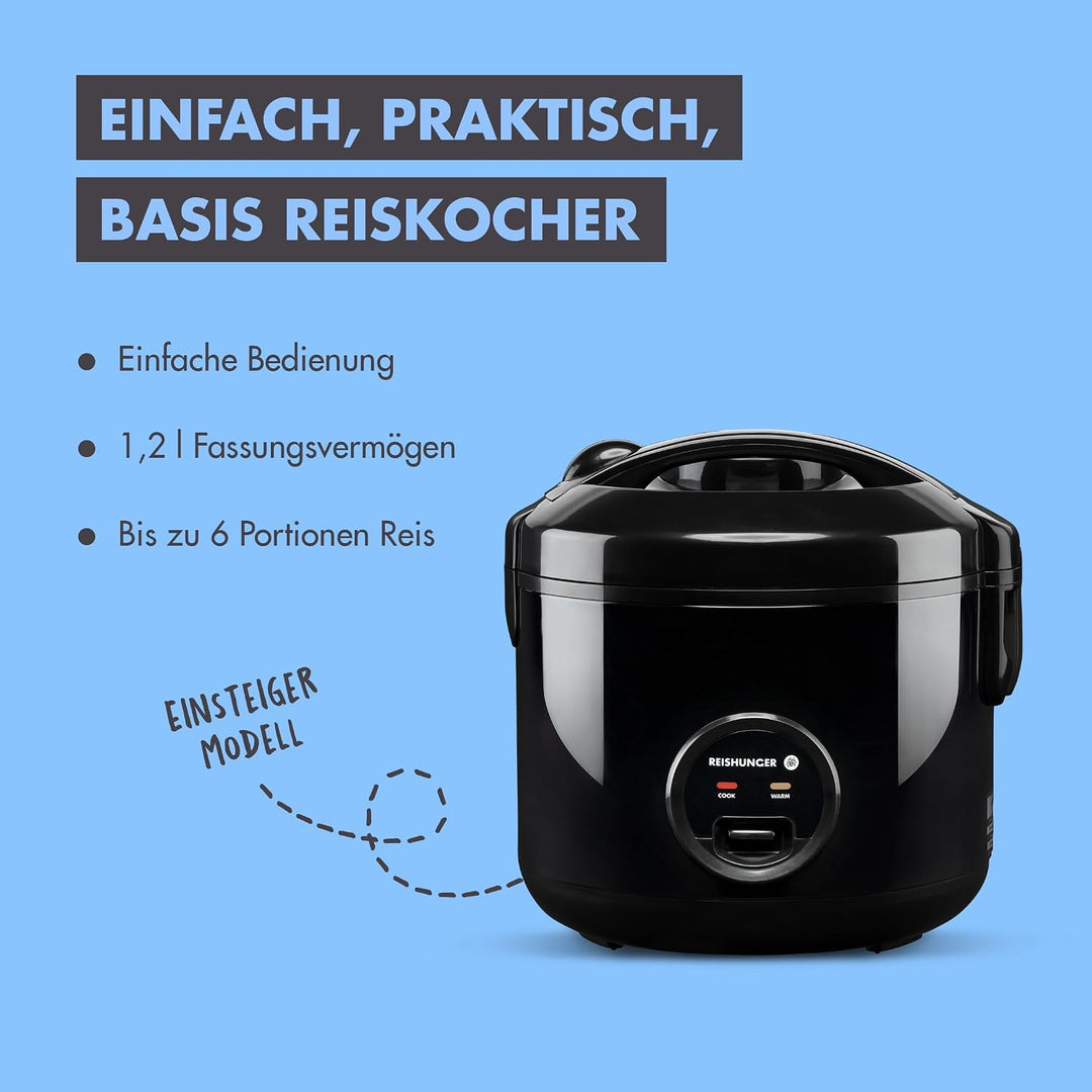 Reishunger Reiskocher &amp; Dampfgarer mit Keramikbeschichtung, Schwarz - Für 1-6 Personen - Schnelle Zu