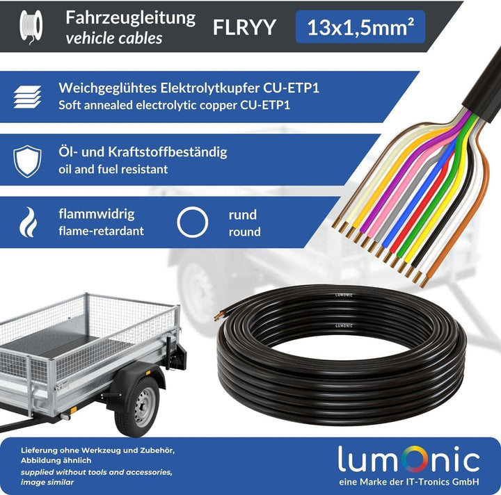 10m Lumonic 1m FLRYY Fahrzeugkabel 13 adrig I Fahrzeugleitung mit Kabelquerschnitt 13x 1,5mm² I Kabe