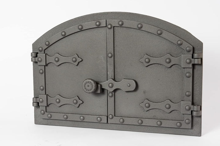 SEZAM doppelte Backofentür aus Gusseisen mit Türriegel, Nietenoptik, Pizzaofentür - Brotofen - Stein