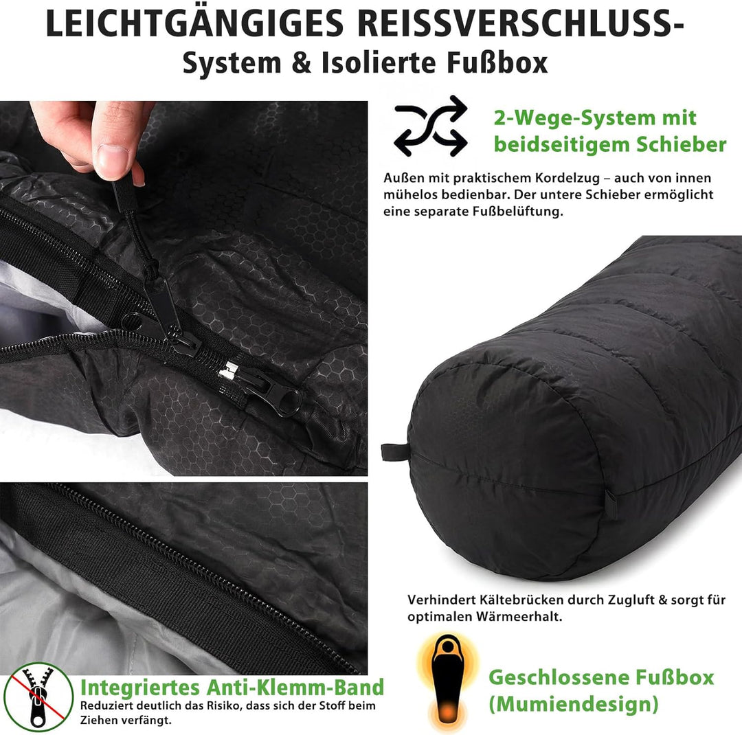 Sekey Schlafsack Erwachsene, Mumienschlafsack mit Anti-Klemm-Reissverschluss, Wasserabweisend & Reis