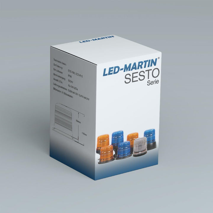 LED-MARTIN Rundumleuchte Sesto - 11 Blitzmuster - klar/blau - Magnetfuss - 12V 24V. Professionelle K