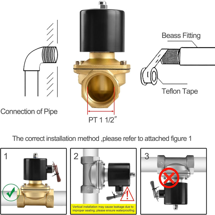 Heschen Messing Magnetventil 1-1/2 Zoll, DC24V, stromlos geschlossen (NC),2W-400-40, direktgesteuert