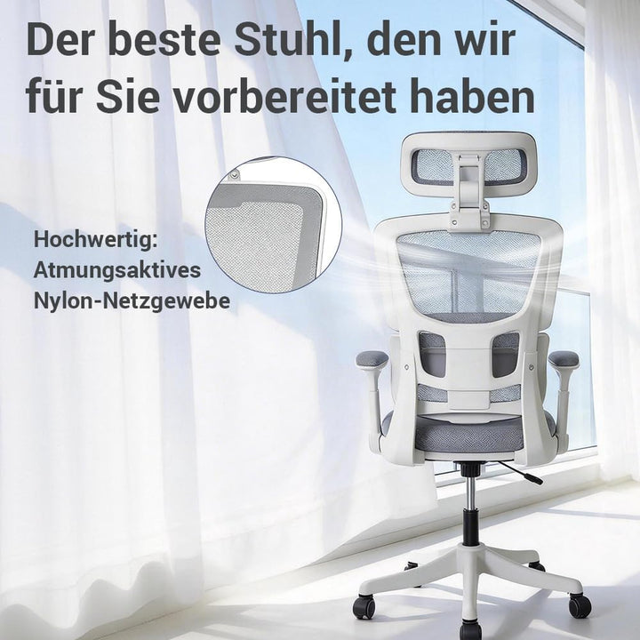 Ergonomischer Bürostuhl, Lendenwirbelstütze, höhenverstellbarer Chefsessel, Drehstuhl, Netzstuhl (Gr