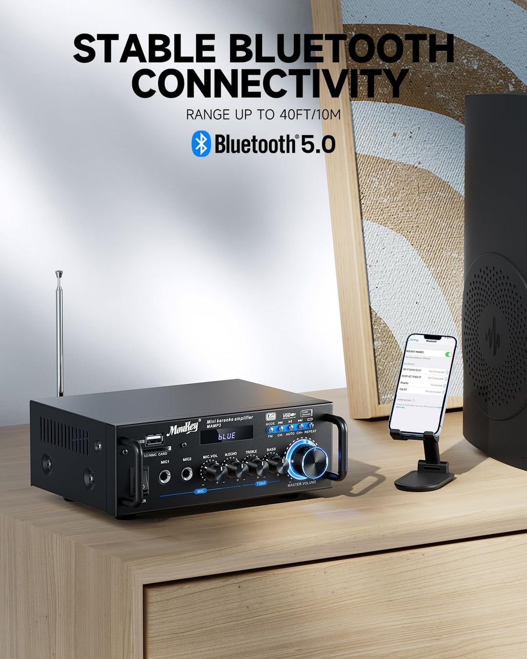 Moukey 2.0 Kanal Stereo Bluetooth Karaoke Verstärker, 100W Stereo Audio Verstärker Empfänger, Verstä
