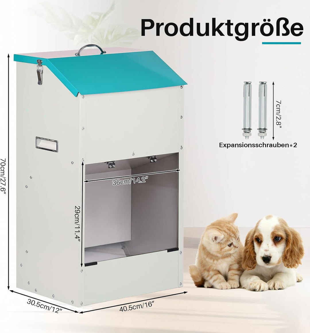 Svauoumu Futterautomat für Hunde - Fassungsvermögen 22 kg, mit Deckel Zum Schutz des Futters, Nageti