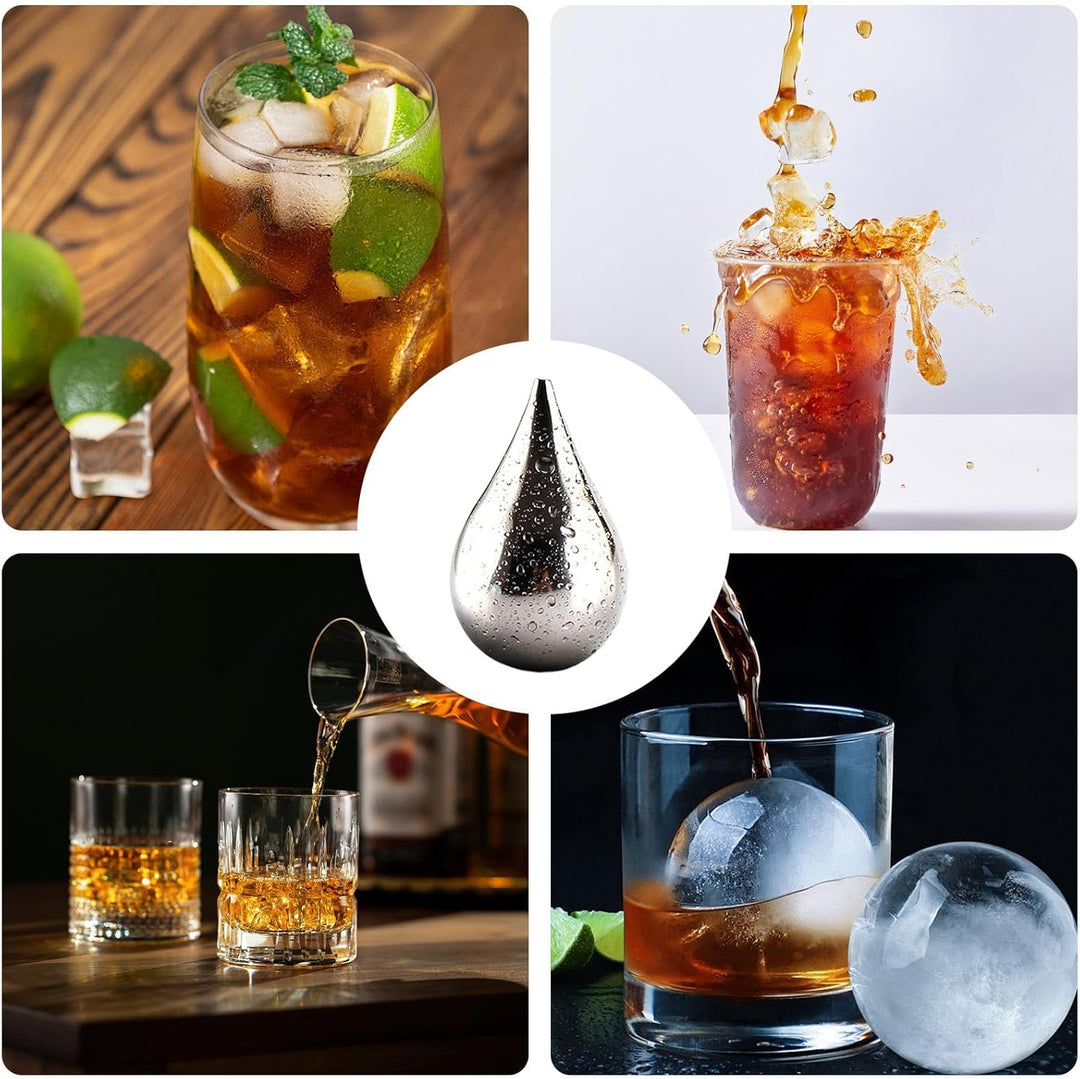 Stahl Block,6 Stück Wiederverwendbare Tropfenform | Getränkekühler Kühlsteine würfel Kugeln | für Ei