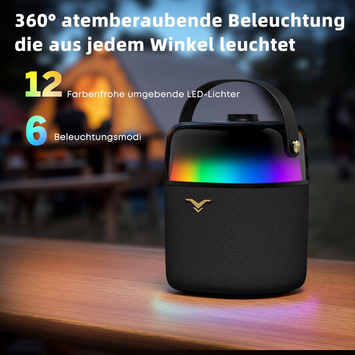 Karaoke Anlage mit 2 Mikrofonen für Erwachsene und Kinder, Tragbarer Karaoke Maschine mit RGB-Licht,