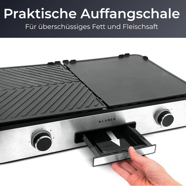 KLAMER Elektrogrill, antihaftbeschichtete und abnehmbare Duo-Platten, separate Temperatureinstellung