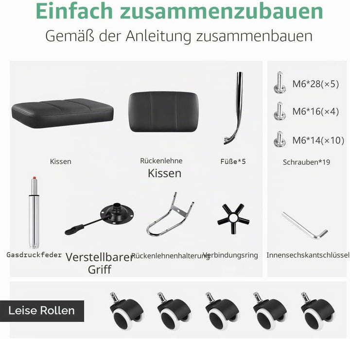 FURWOO Minimalistischer quadratischer Bürostuhl mit Rückenlehne 360-Grad-Drehhocker mit Rollen höhen