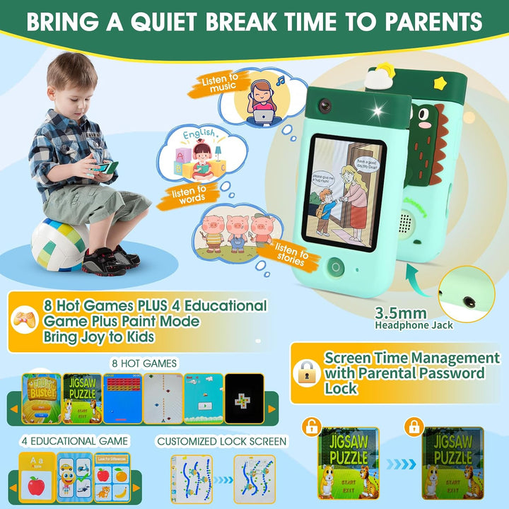 Kinderkamera Spielzeug mit 180° Drehobjektiv, Kinder Handy Smartphone mit 2.8 inch Touchscreen & Sil
