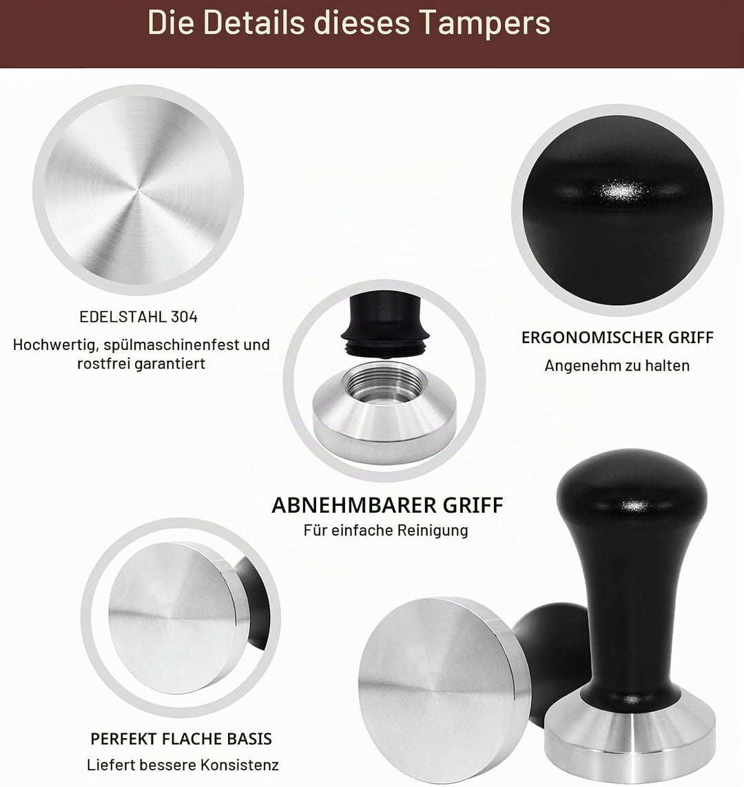 Yolococa 51mm Kaffee Tamper Set 304 Edelstahl Base Kaffeepresse Espresso Tamper mit Tampermatte, Mil