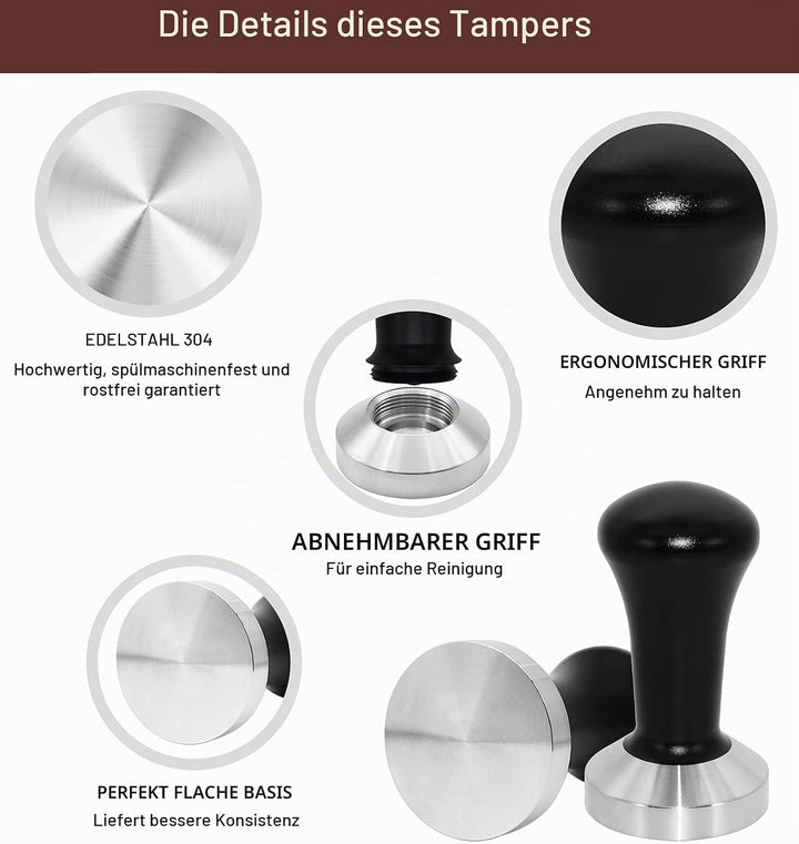 Yolococa 51mm Kaffee Tamper Set 304 Edelstahl Base Kaffeepresse Espresso Tamper mit Tampermatte, Mil