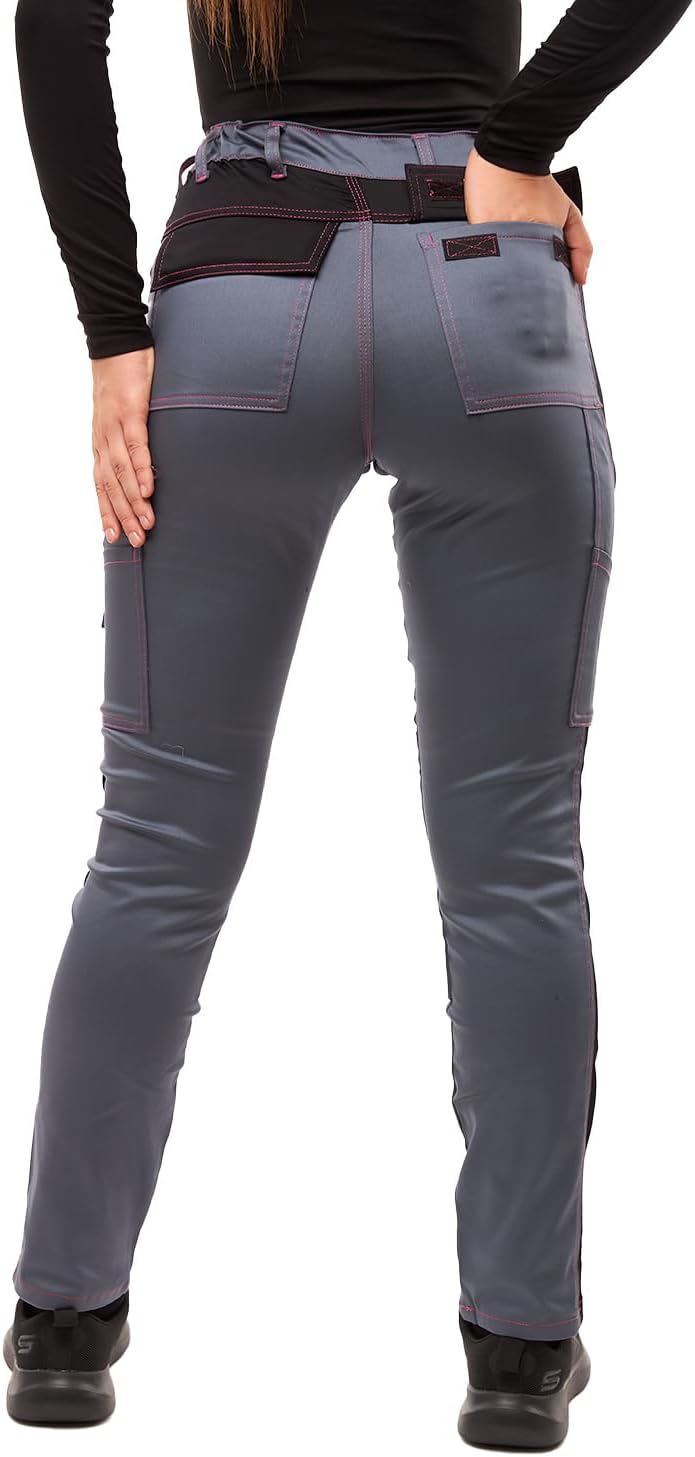 strongAnt Damen Arbeitshose komplett Stretch für Frauen Bundhose mit Kniepolstertaschen Schwarz Grau