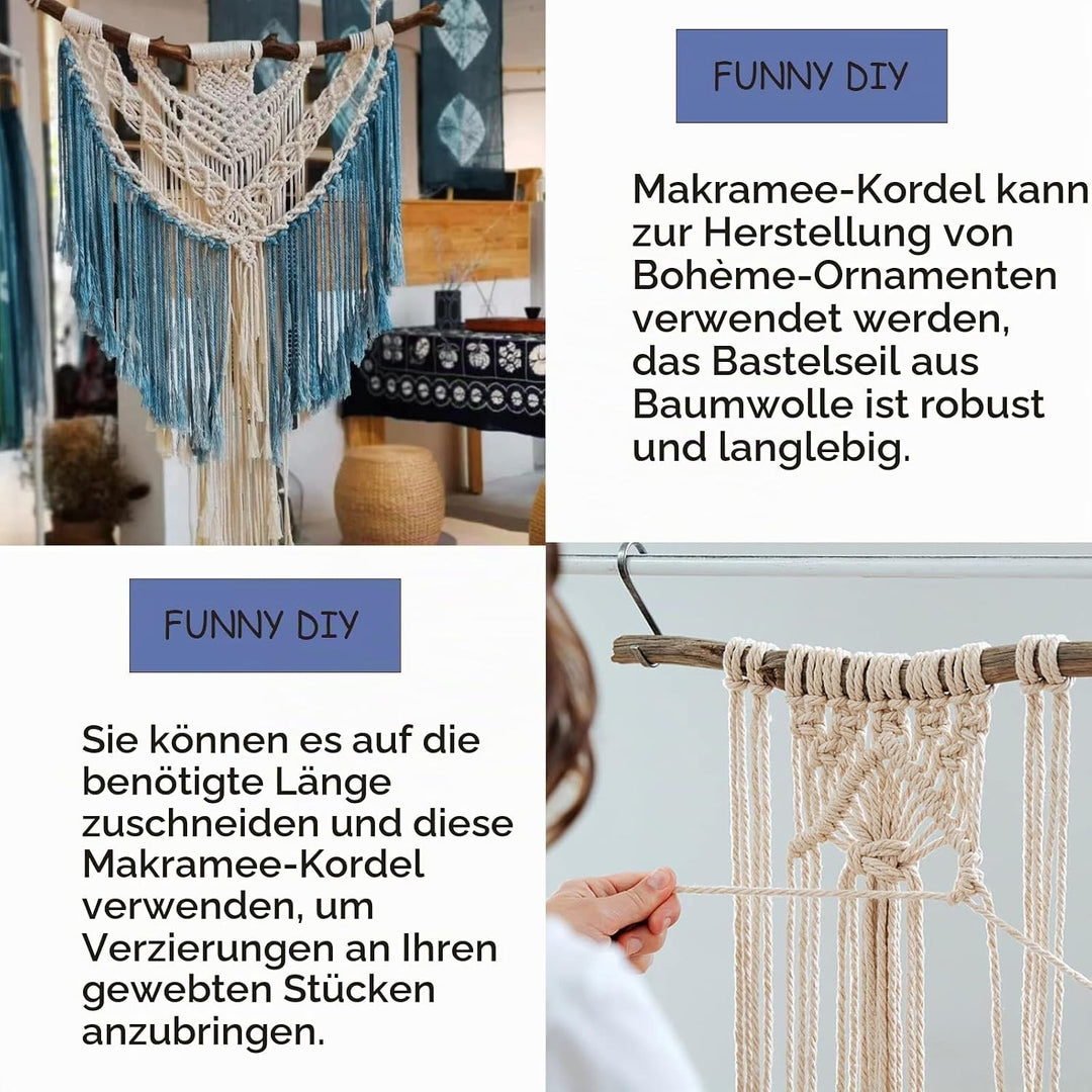 Makramee Garn 3 mm x 300 m, Natürliches Makramee, Baumwollgarn Macrame Cord, Baumwollkordel Wird Ver