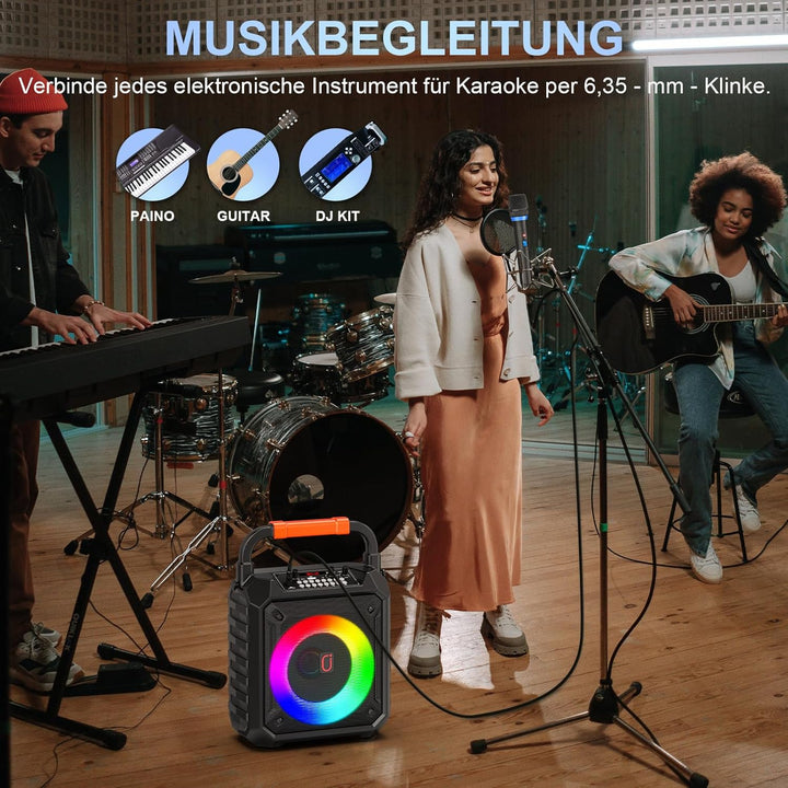 JAUYXIAN Karaoke Machine mit 2 drahtlosen Mikrofones, Tragbaren Bluetooth Lautsprecher mit RGB-Licht