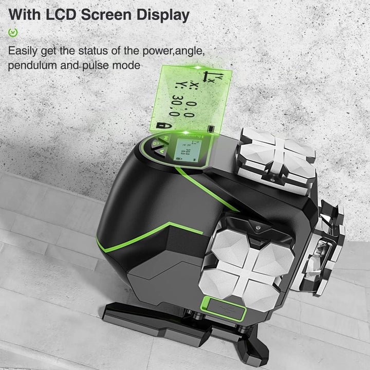 Huepar 3x360°selbstnivellierendes Laserniveau mit LCD-Bildschirm, 3D Bluetooth-Verbindung Grüner Str
