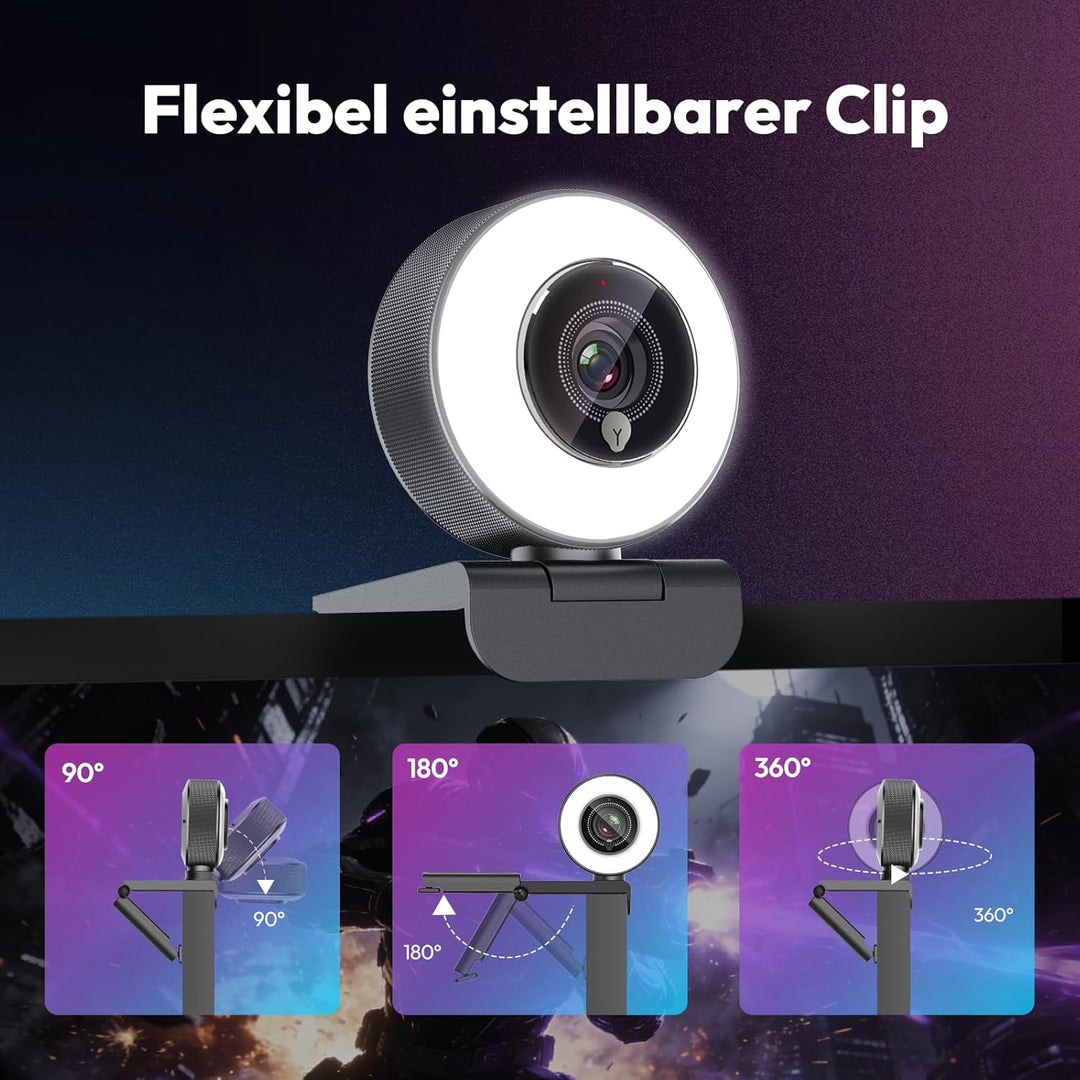 Angetube 4K Webcam mit Licht,PC-Kamera mit Zwei Mikrofonen,1080P@60FPS für flüssiges Streaming,USB-A