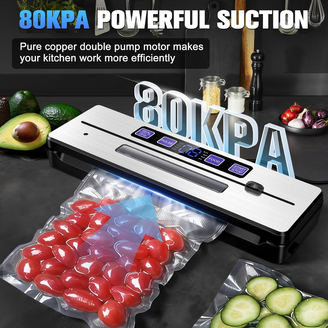 Vakumierergerät für Lebensmittel mit Doppelte Heisssiegelung, 7 in 1 Folienschweissgerät Vakuumierer