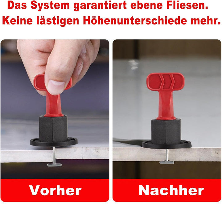 Fliesen-Nivelliersystem-Set, 100 Stück Fliesen-Nivellierer, 2 Spezialschlüssel, 10 T-Stifte