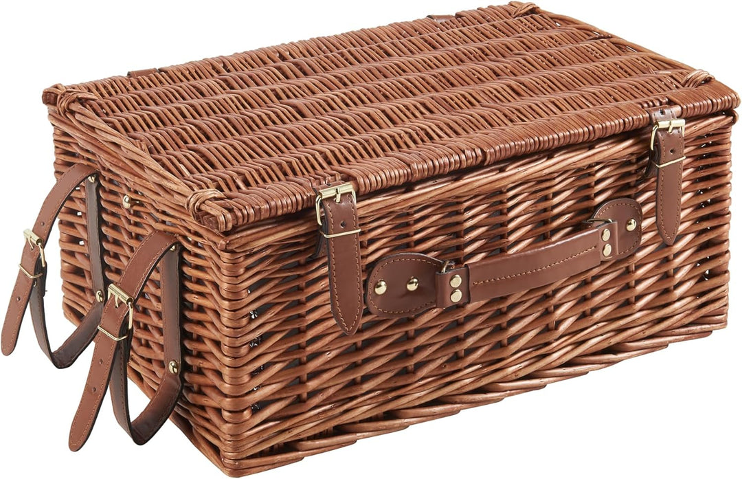 casa.pro Picknickkorb für 4 Personen Brindisi Komplettset mit Kühlfach Weiden Flechtkorb Picknick Se