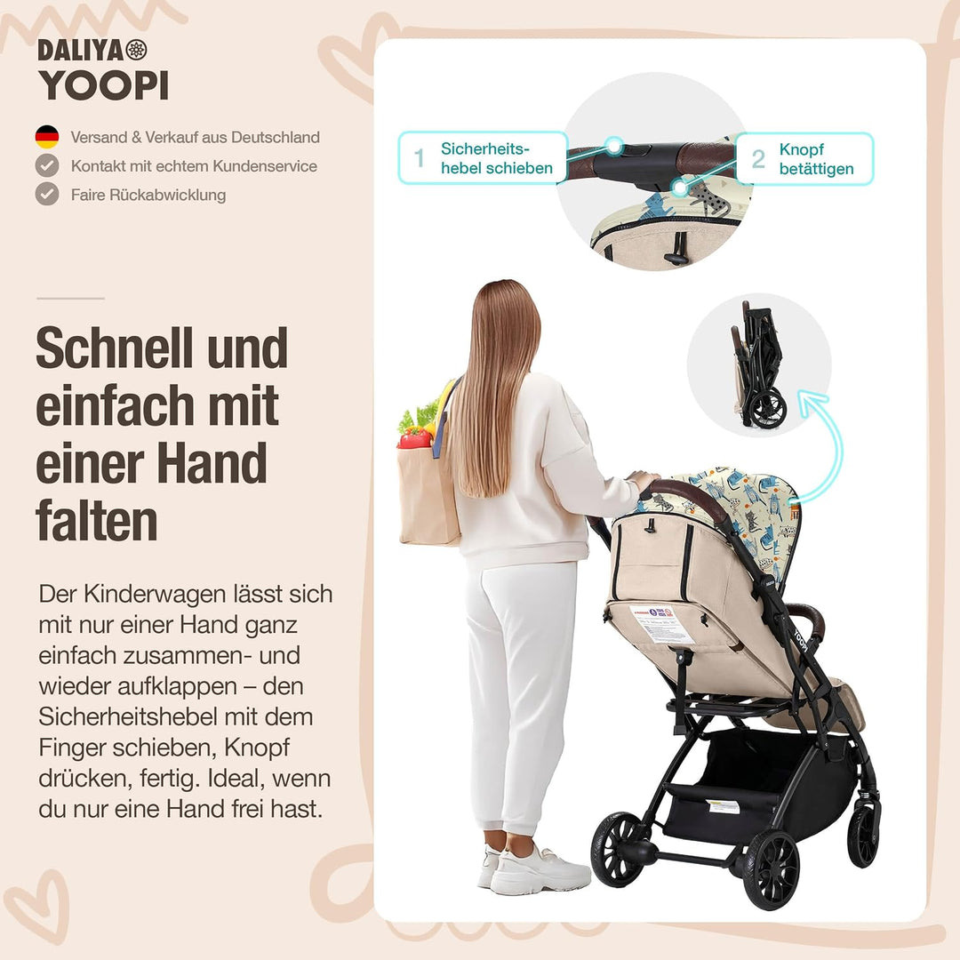 Daliya® YOOPI Reisebuggy, faltbar, mit Teleskopgriff, Flugzeug Buggy, Alluminiumrahmen, Stufenlose R