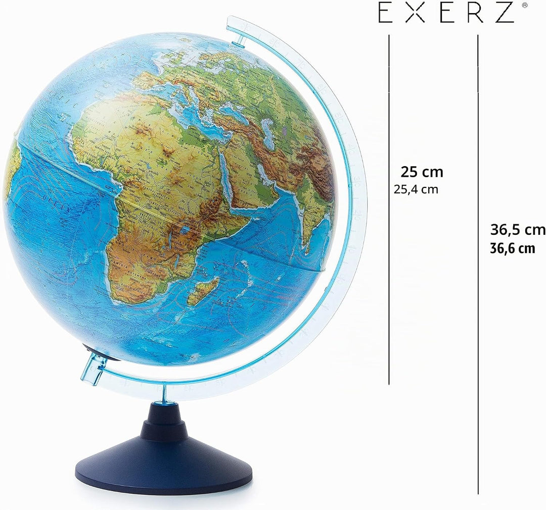 EXERZ 25 cm Relief AR Globus beleuchtetes kabelloses LED-Licht – physische Karte (Tag) – Consellatio