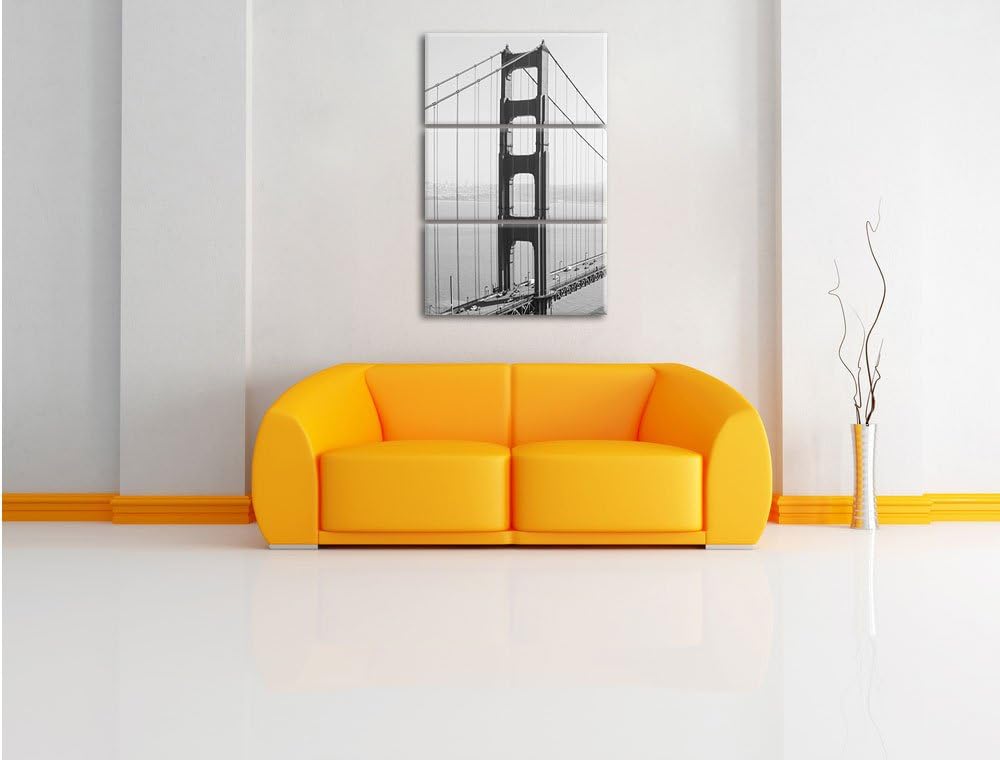 Pixxprint Golden Gate Bridge San Francisco / 3-Teilig/Gesamtmass 120cm Leinwandbild bespannt auf Hol