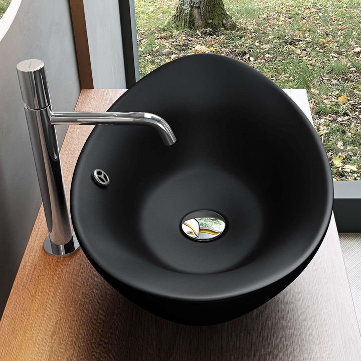 Mai & Mai Aufsatzwaschbecken Oval aus Keramik 59x38cm matt Anthrazit Waschschale Waschtisch mit Nano