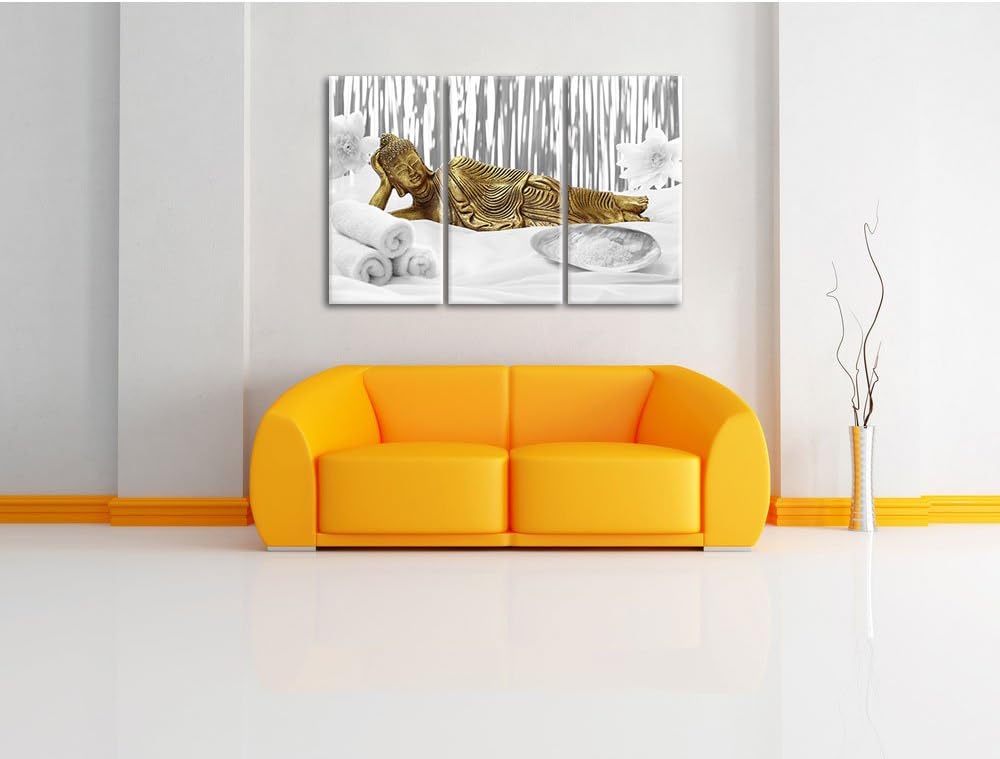 Pixxprint Goldener Buddha auf Handtuch als Leinwandbild/Grösse: 3 Teilig (120x80) cm/Wandbild/Kunstd