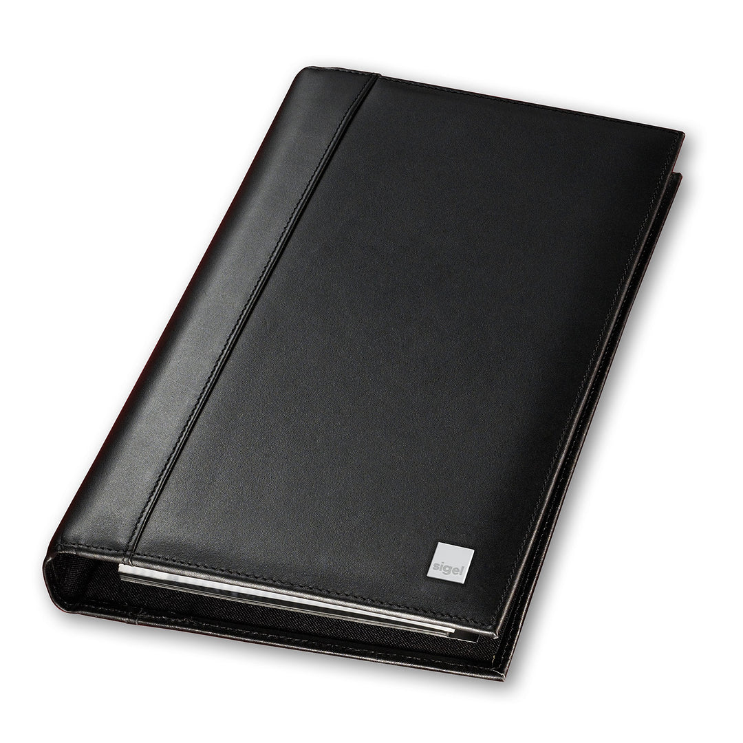 SIGEL VZ204 Visitenkarten-Ringbuch für 160 Karten, aus Rindsleder, mit 20 Sichthüllen und Register A