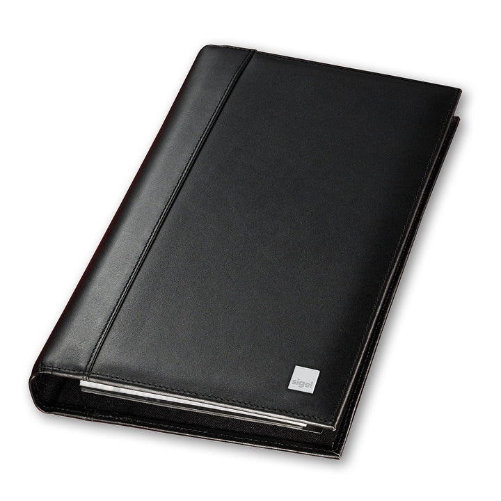 SIGEL VZ204 Visitenkarten-Ringbuch für 160 Karten, aus Rindsleder, mit 20 Sichthüllen und Register A