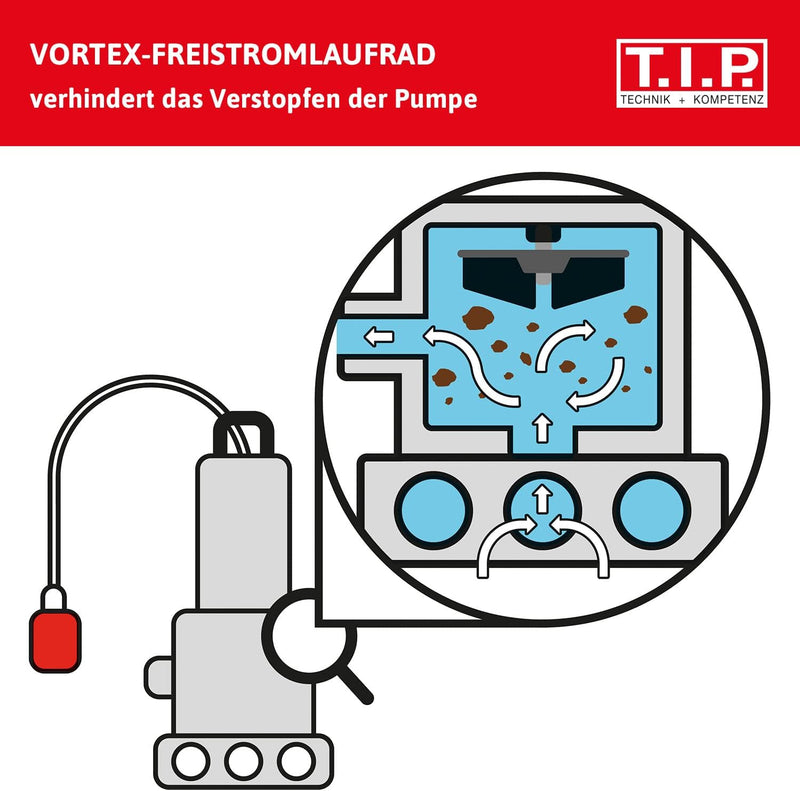 T.I.P. Schmutzwasser Tauchpumpe Edelstahl (10.500 l/h Fördermenge, 7 m Förderhöhe, 0,7 bar Druck, 50