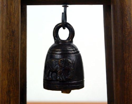 livasia Asiatisches Glockenspiel mit 5 Glocken Bronze Teakholzständer (Handarbeit)