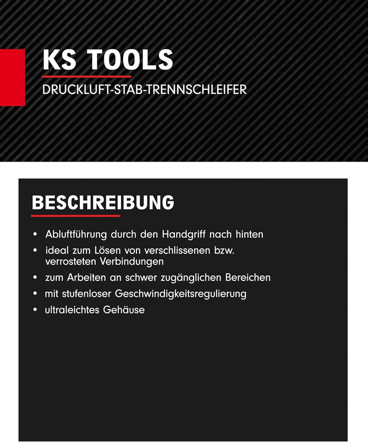 KS Tools Trenn-Stabschleifer Druckluft 3/8" 515.5475 I Druckluftschleifer mit Drehzahl-Regulierung &