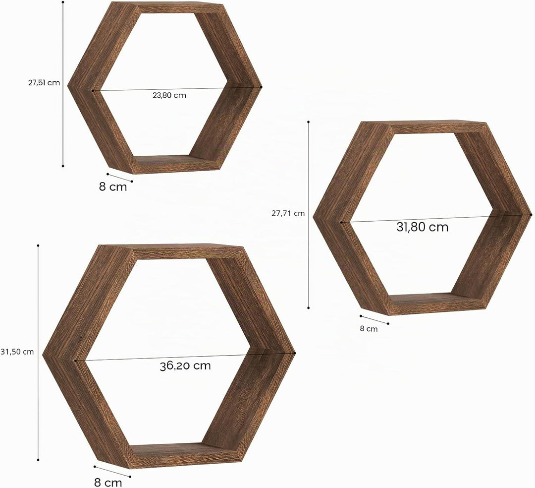 Sechseckige schwebende Regale 6er Set Bauernhaus Waben Wandaufbewahrung Regal Holz Display Sechsecki