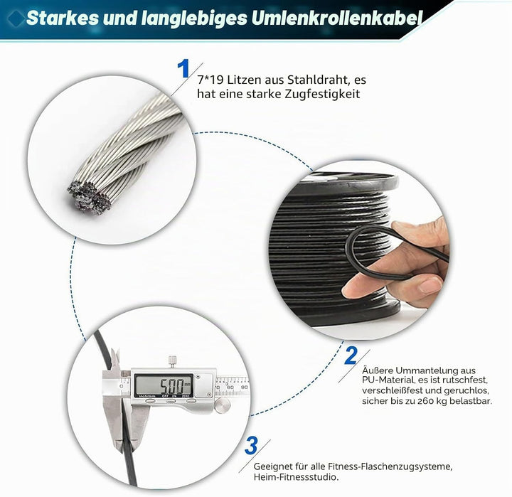 BBYPP 10m/ 15m/ 20m/ 25m Gym Kabel Draht, 5mm Stahlseil PU ummantelt Fitnessgerät für Home Gym Rieme