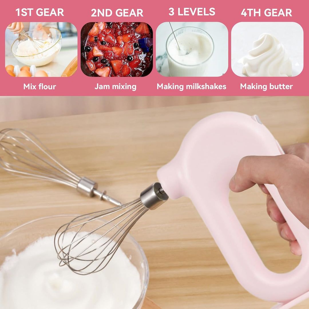 Elektrischer Handmixer Mit Edelstahl Schneebesen, Knet 1500mAh 4 Geschwindigkeit USB Handmixer Klein