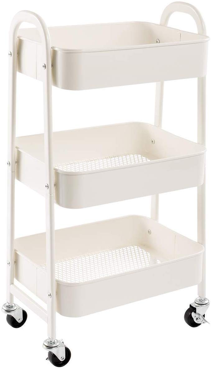 DOEWORKS Aufbewahrungswagen 3-Etagen Metall Utility Cart Rollwagen Organizer Wagen mit Rädern für Kü