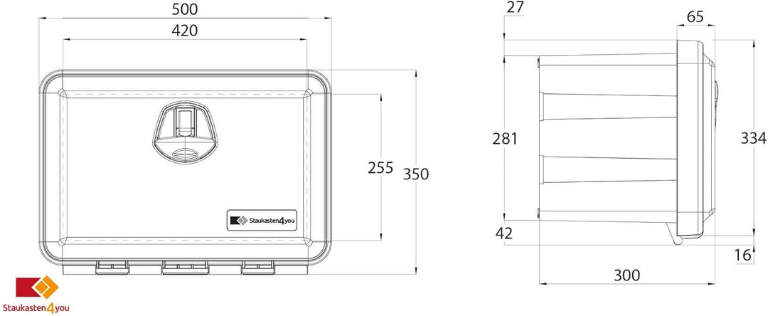 LKW Staukasten aus Kunststoff 500x350x300mm 30 ltr, Edelstahlhaus Werkzeugkasten, Unterbaubox für Nu