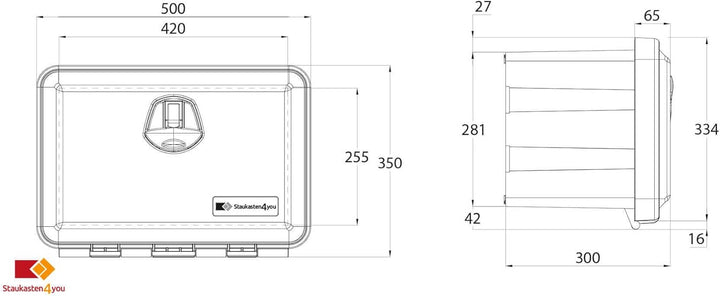 LKW Staukasten aus Kunststoff 500x350x300mm 30 ltr, Edelstahlhaus Werkzeugkasten, Unterbaubox für Nu