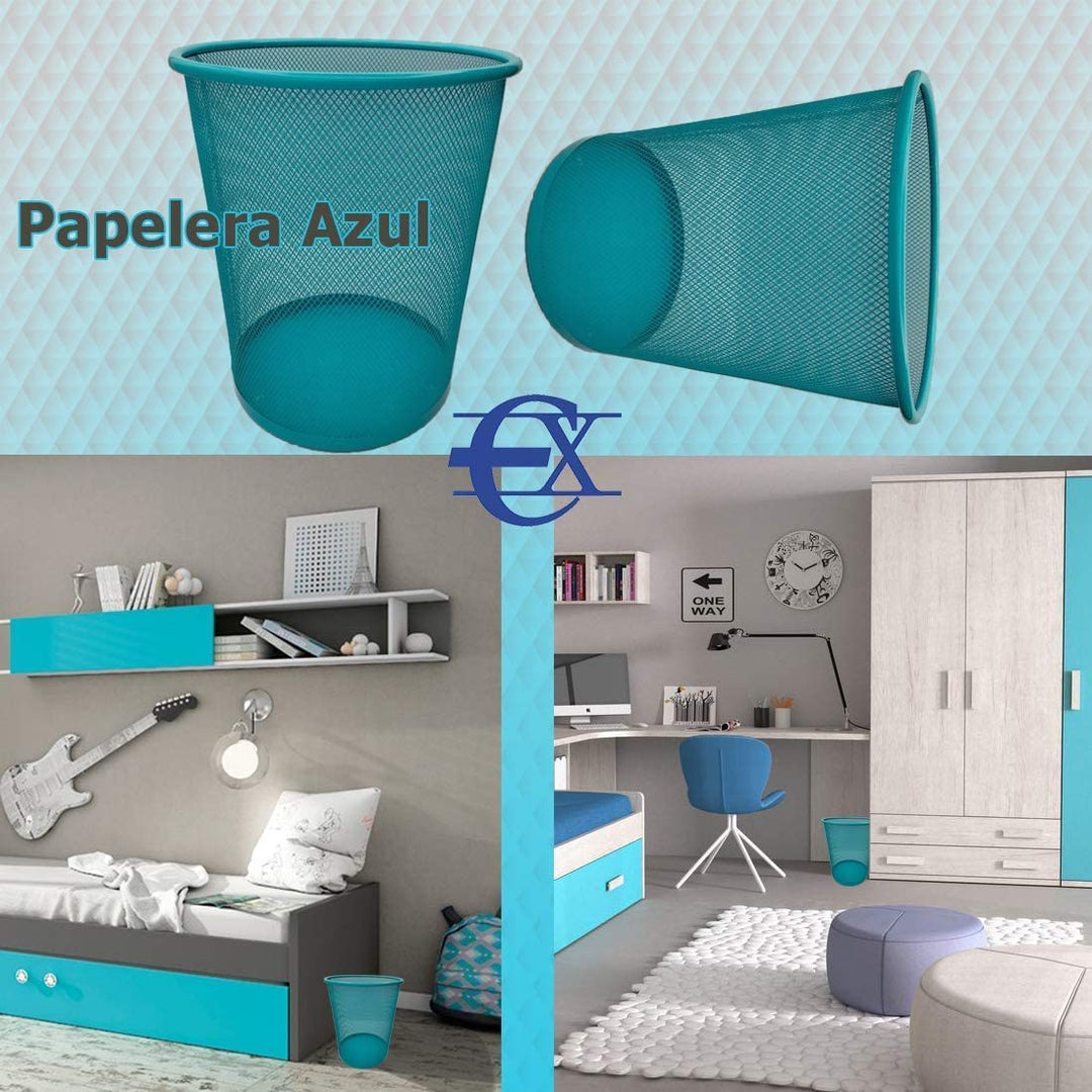 EUROXANTY Papierkorb | Mülleimer büro | Muelleimer rund | Abfalleimer |Blau | Metallgitter | 5 Stück