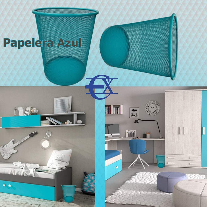 EUROXANTY Papierkorb | Mülleimer büro | Muelleimer rund | Abfalleimer |Blau | Metallgitter | 5 Stück